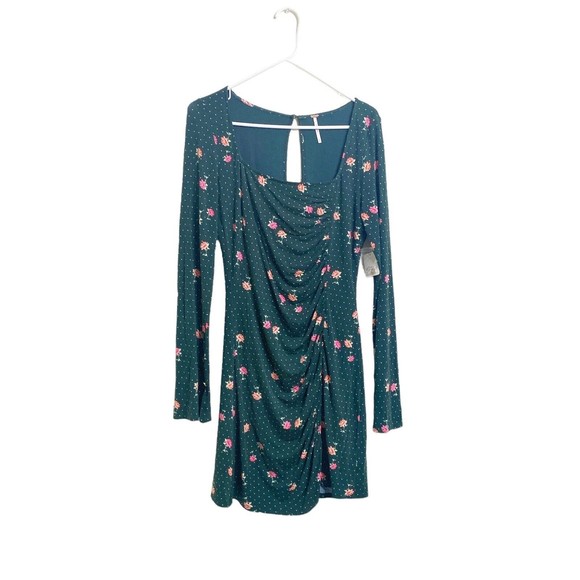 Free People Dress Womens SZ M  Celia Mini Green Floral Emerald Jewel Combo - Picture 2 of 11
